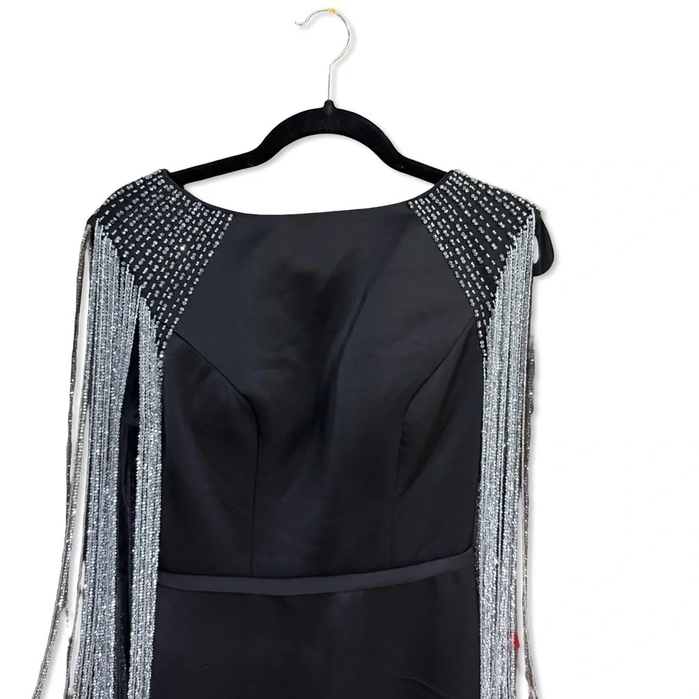 Mac Duggal black beaded Embellished Full Sleeve Jersey Fitted Fit Flare gown 2